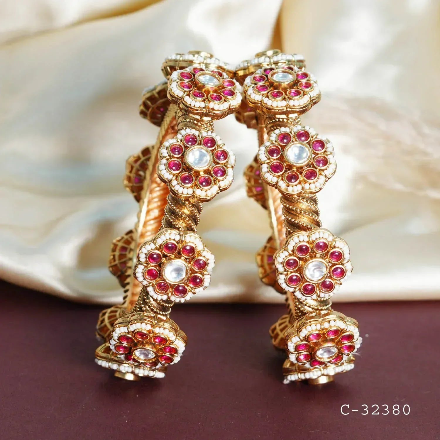 Antique Rajwadi Design Kada for Women, BrassBracelet Traditional Indian Jewelry - The Golden Cascade